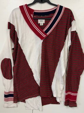 BDG Urban Outfitters Patchwork Striped V-Neck Knit Sweater Size Small Y2k